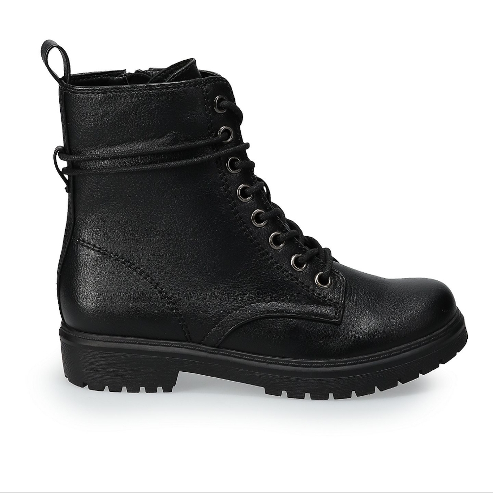 Kohl's Women's SO Bowfin Black Laced Combat Boots Side Zip Sz 7 Gently Worn